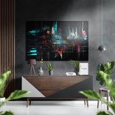 Abstract City Silhouette Brushed Aluminum Dibond Wall Art.